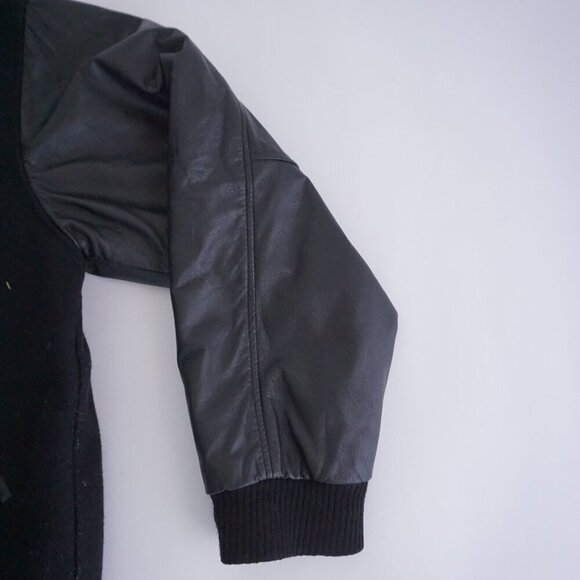 Vintage '90s Marv Holland Black Wool Leather Button Up Varsity Jacket L - Picture 9 of 9